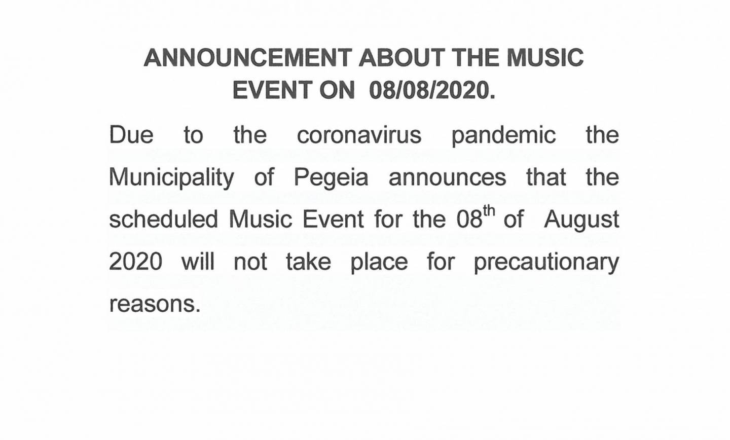 ANNOUNCEMENT ABOUT THE MUSIC EVENT ON  08/08/2020