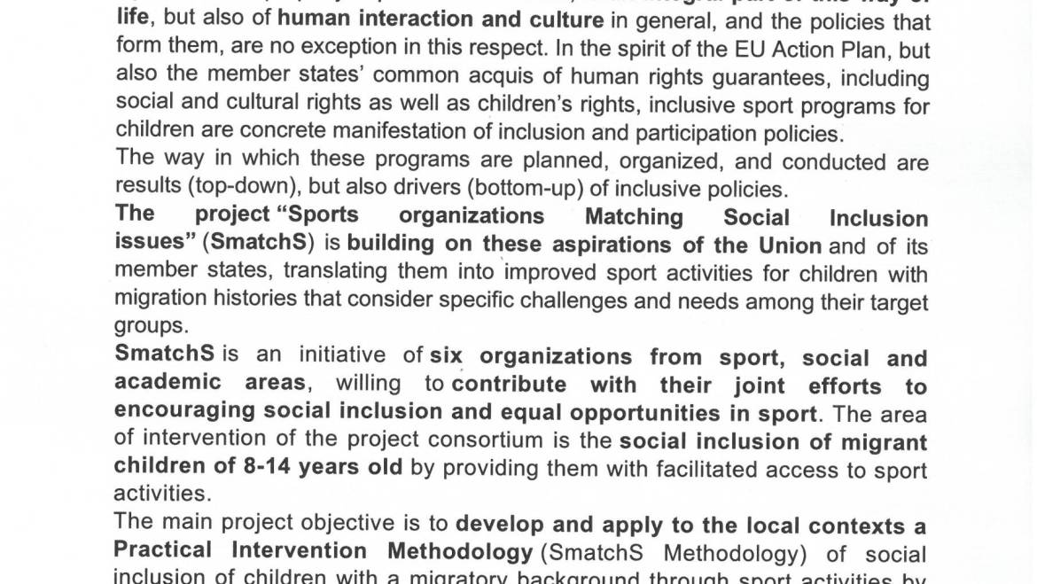 Sports organizations Matching Social inclusion issues